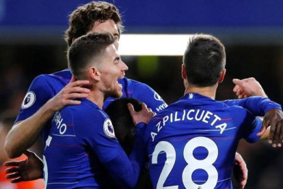 Los jugadores del Chelsea celebran uno de los dos goles al City-EL PERIÓDICO
