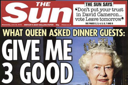 Portada del 'The sun' con la supuesta pregunta lanzada por Isabel II.-