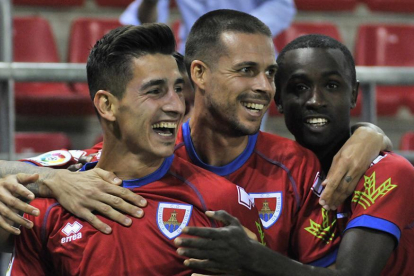 Pere Milla celebra el gol que le daba al Numancia ante el Huesca la primera victoria de la temporada.-Daniel Rodríguez