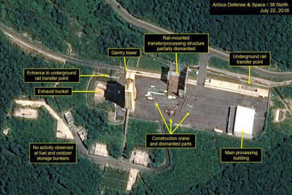 Imágenes de satélite que muestran el desmantelamiento de la base de Sohae.-EL PERIÓDICO