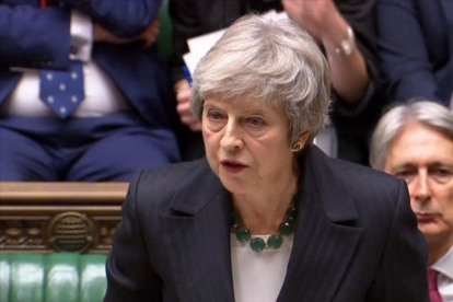 Theresa May, durante su comparecencia en el Parlamento.-AFP