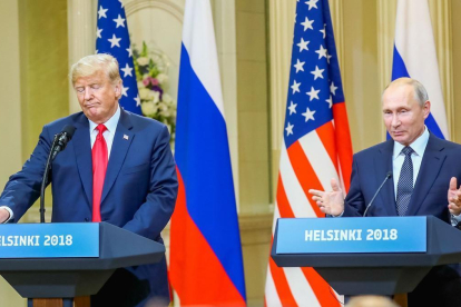 Trump y Putin, este lunes, en el Palacio Presidencial de Helsinki. /-EFE / MAURI RATILAINEN