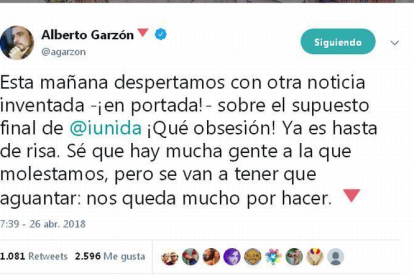 Twitter de Garzón negando la información-EL PERIÓDICO