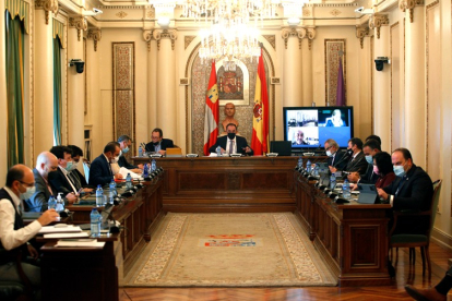 Sesión plenaria de ayer en la que María José Jiménez y Gustavo Marín asistieron de forma telemática.- MARIO TEJEDOR