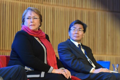 La presidenta de Chile, Michelle Bachelet, durante el lanzamiento del programa de formación de recursos humanos para Latinoamérica y el Caribe.-EFE / XIMENA NAVARRO