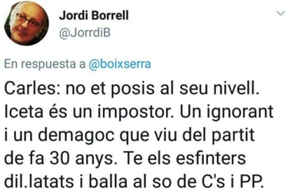 Tuit de Jordi Borrell contra Miquel Iceta.-
