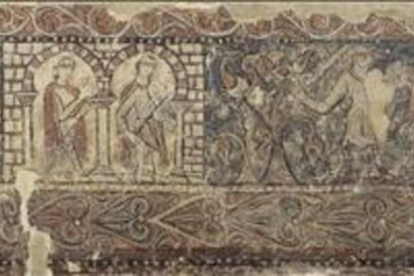 Uno de los fragmentos de pintura del monasterio de Sijena que forman parte de la colección del MNAC.-