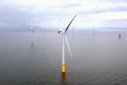 Simulación del parque eólico 'offshore' Hornsea, a 120 kilómetros de la costa, con aerogeneradores gigantes de 190 metros de altura.-DONG ENERGY