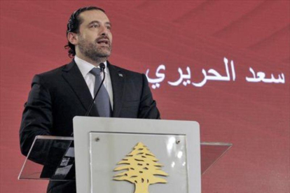 Saad Hariri, durante una conferencia el viernes en Beirut.-EFE / DALATI NORAH