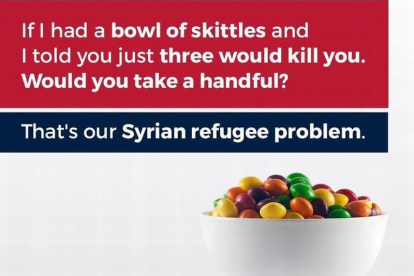 Imagen del polémico tuit del hijo de Donald Trump comparando los skittles con los refugiados.-TWITTER