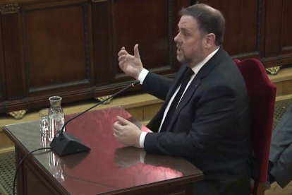 Oriol Junqueras declara durante la tercera jornada del juicio del procés.-EFE TV