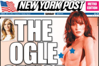 Portada de 'New York Post', con Melania Trump desnuda en una sesión fotográfica de 1995.-