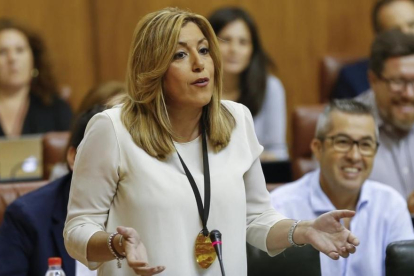 La presidenta de la Junta, Susana Díaz, en el Parlamento andaluz.-