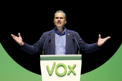 El secretario general de Vox, Javier Ortega Smith, en el acto de su partido en el Palacio de Vistalegre de Madrid, el pasado octubre.-EFE