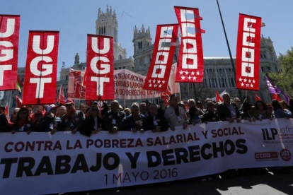Manifestación del pasado 1 de mayo para exigir mejor empleo y menos despidos y contra la temporalidad.-JUAN CARLOS HIDALGO
