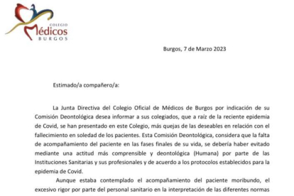 Documento de la junta directiva del Colegio de Médicos de Burgos.
