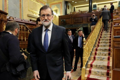 El presidente del Gobierno, Mariano Rajoy, en el pleno del Congreso dedicado al debate sobre pensiones.-JUAN MANUEL PRATS