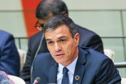 Pedro Sánchez en una reunión de alto nivel en la sede de la ONU.-EFE