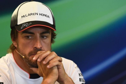 Fernando Alonso, en la conferencia de prensa de Spa.-AFP / JOHN THYS