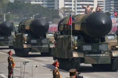 Misiles en el desfile militar del pasado 15 de abril en Pionyang, en Corea del Norte-AFP