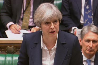 La primera ministra, Theresa May, el miércoles en el Parlamento birtánico.-AGENCIA