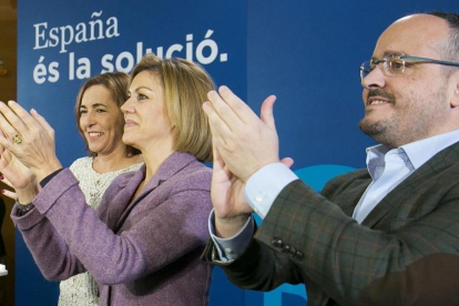 La secretaria general del PP, Dolores de Cospedal, en un acto en Calafell (Tarragona) para apoyar al cabeza de lista en la provincia, Alejandro Fernández.-TAREK MOHAMED