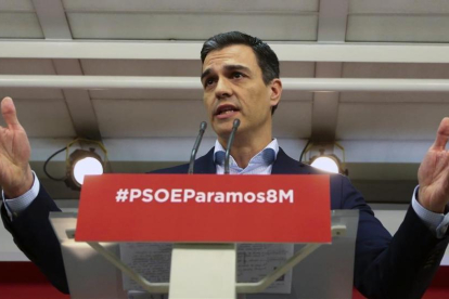 Pedro Sánchez, el lunes en la sede del PSOE.-JUAN MANUEL PRATS