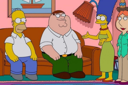 Imagen del episodio especial 'crossover' que emite Neox,m con los protagonistas de las series animadas 'Los Simpson' y 'Padre de familia'.-