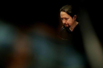 Pablo Iglesias durante una rueda de prensa en el Congreso de los Diputados.-JOSÉ LUIS ROCA