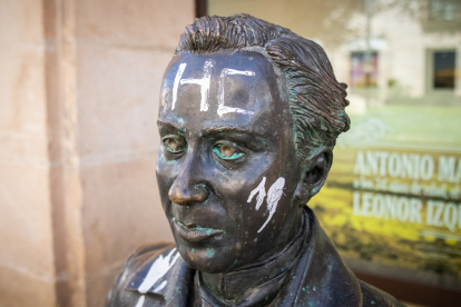 Vandalismo en la estatua de Antonio Machado.-G. MONTESEGURO