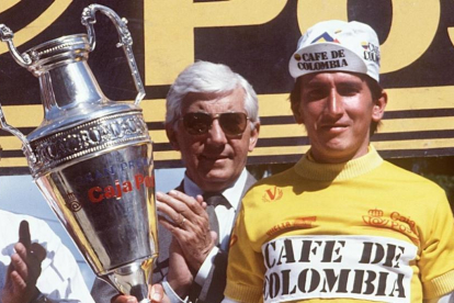 Lucho Herrera, en Madrid, cuando se proclamó campeón de la Vuelta a España, en 1987-EFE