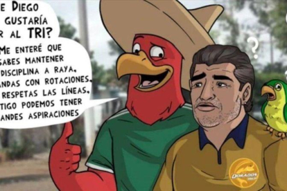 Viñeta publicada en México haciendo referencia al seleccionado mexicano y Diego Armando Maradona.-EL PERIÓDICO