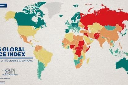 Mapa de la paz mundial realizado por el 'IEP' este 2015.-IEP