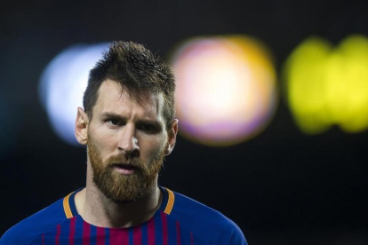 Messi, en un momento del Barça-Olympiacos del Camp Nou.-JORDI COTRINA