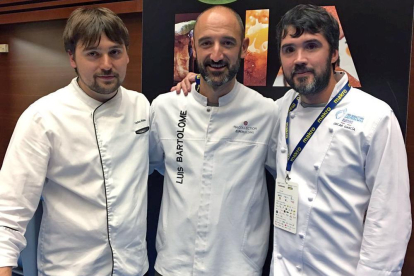 Los tres cocineros sorianos participantes en la última jornada de San Sebastián Gastronomika.-HDS