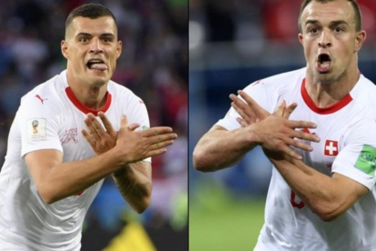 Granit Xhaka y Xherdan Shaqiri, helvéticos de origen albanokosovar, celebraron sus goles haciendo la doble águila albanesa /-EFE
