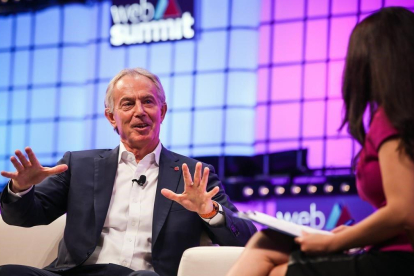 Tony Blair, durante su discurso en la Web Summitt de Lisboa.-