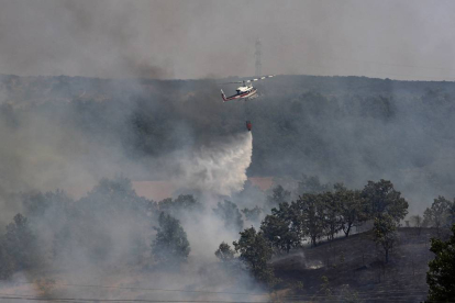 Efectivos terrestres de la Junta y un helicóptero sofocan un incendio cerca de la localidad leonesa de Carbajal de la Legua-Ical