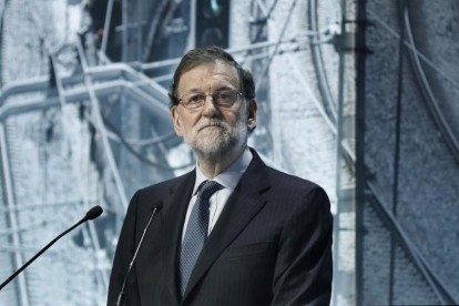 Mariano Rajoy, el pasado 28 de marzo, durante su intervención en la inauguración de una jornada sobre infraestructuras en Barcelona.-ANDREU DALMAU