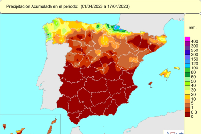 Mapa en el que la Aemet recoge la sequía que sufre Soria y el resto de España. AEMET