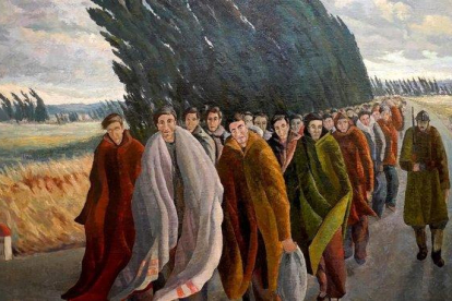 Obra ‘Camí de l’exili’, del pintor Josep Franch-Clapers, uno de los que tuvo que partir al exilio, en la muestra de las Arquerías de Madrid.-JOSÉ LUIS ROCA