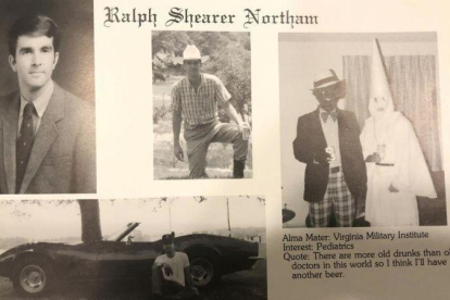Páginas del anuario en la que aparecen las fotos racistas que incriminan al gobernador de Virginia, Ralph Northam.-AP