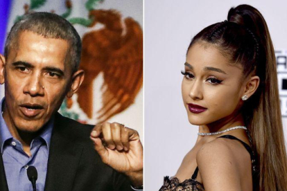 El expresidente Barack Obama y la cantante y actriz Ariana Grande.-EL PERIÓDICO
