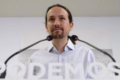 El secretario general de Podemos, Pablo Iglesias, este lunes, 28 de septiembre, en Madrid.-EFE / BALLESTEROS
