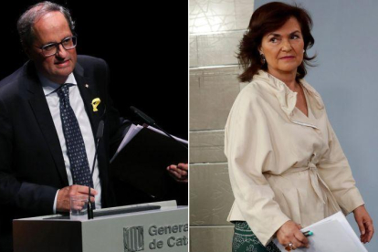 Quim Torra y Carmen Calvo.-ALBERT GEA / CHEMA MOYA (EFE)