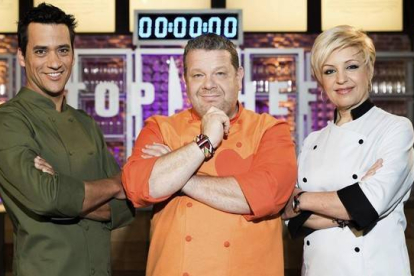 Yayo Daporta, Alberto Chicote y Susi Díaz forman el jurado de la segunda temporada del programa de A-3 'Top chef'.-ROB