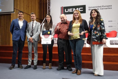 Abellón, Roldán, Tura, Swartz, Usón y Rodríguez en la entrega de premios, ayer en Valladolid.-T. C.