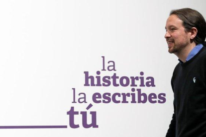 El líder de Unidas Podemos, Pablo Iglesias, el pasado domingo, tras conocer los resultados electorales.-RAFAEL MARCHANTE