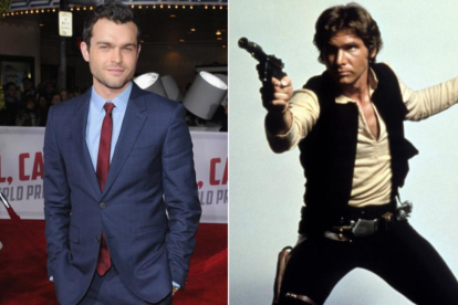 Alden Ehrenreich (izquierda), junto a Harrison Ford caracterizado como Han Solo.-