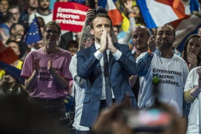 Macron, en el mitin de Lyón.-EFE / ARNOLD JEROCKI
